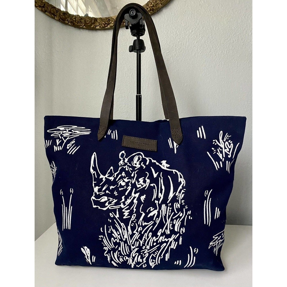 COPY - Artsy American Rhino Navy/White Canvas Kenyan Cotton Tote Bag In great c…